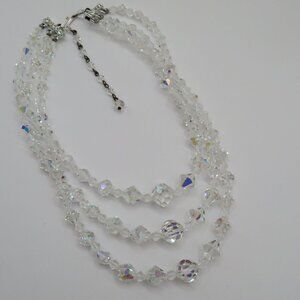 Vintage Aurora Borealis Beaded Triple Strand Choker Style Necklace